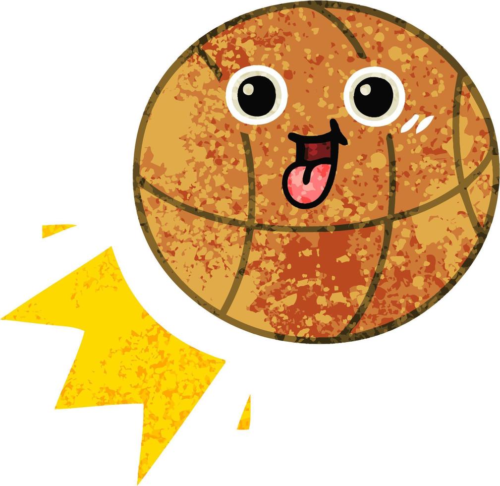 retro illustration style cartoon basketball vector