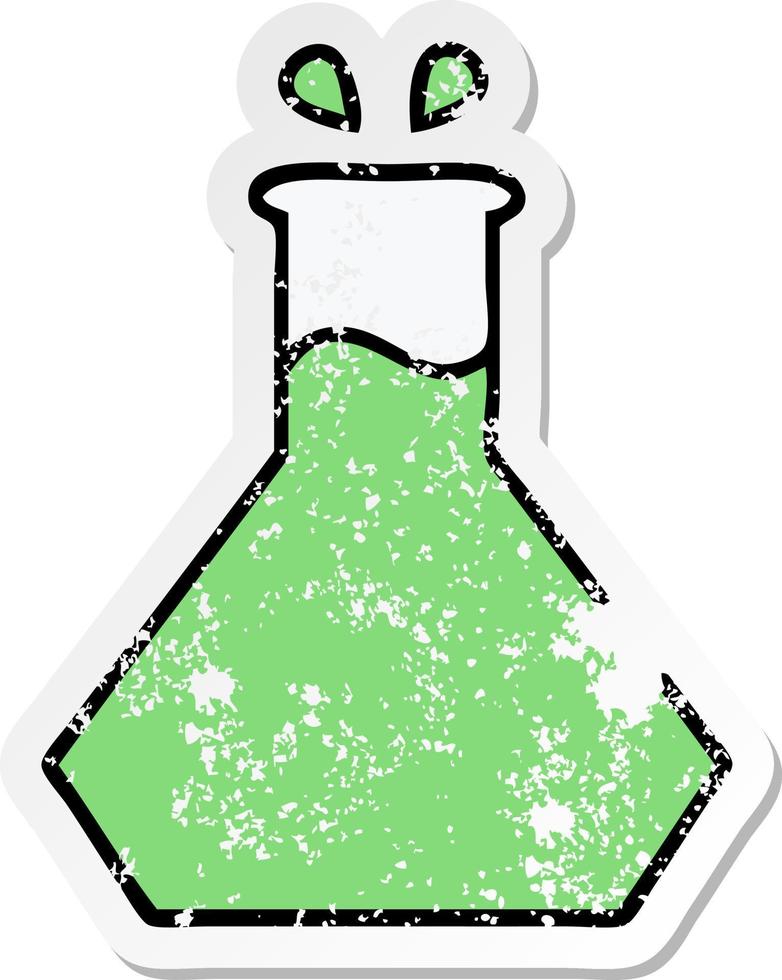 distressed sticker of a cute cartoon science experiment vector