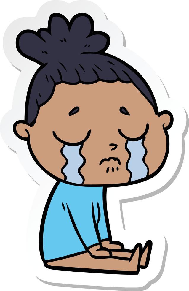 sticker of a cartoon crying woman vector