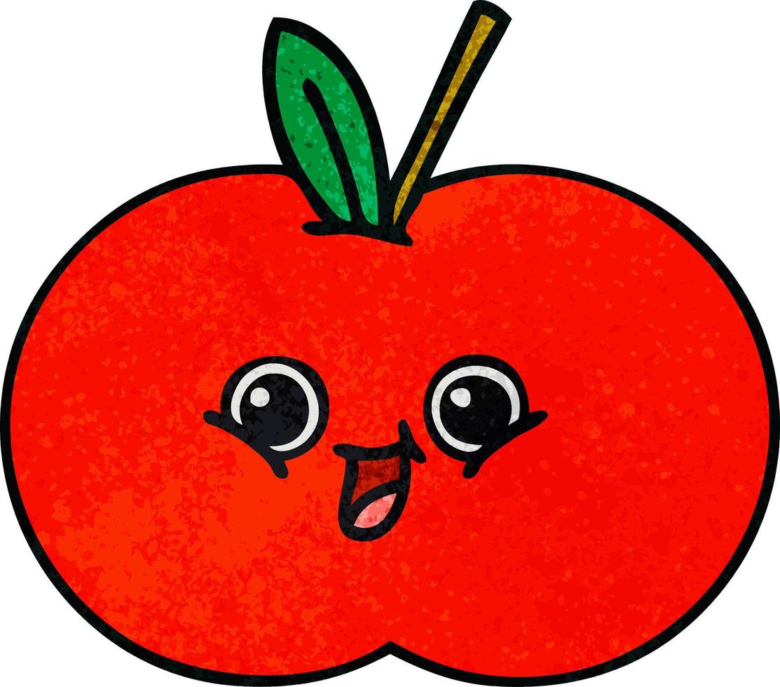 retro grunge textura dibujos animados manzana roja vector
