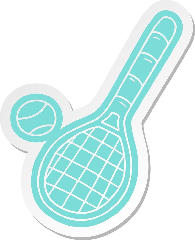 cartoon sticker tennis racket and ball vector