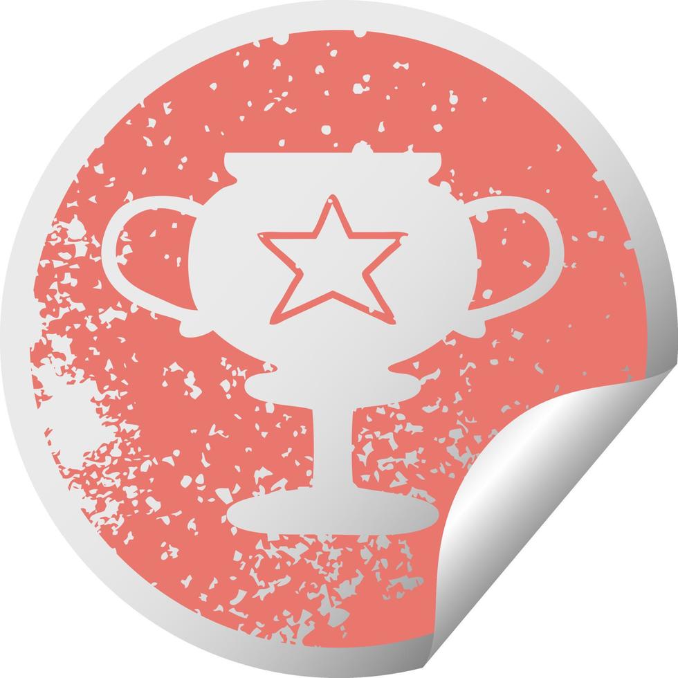 distressed circular peeling sticker symbol gold trophy vector