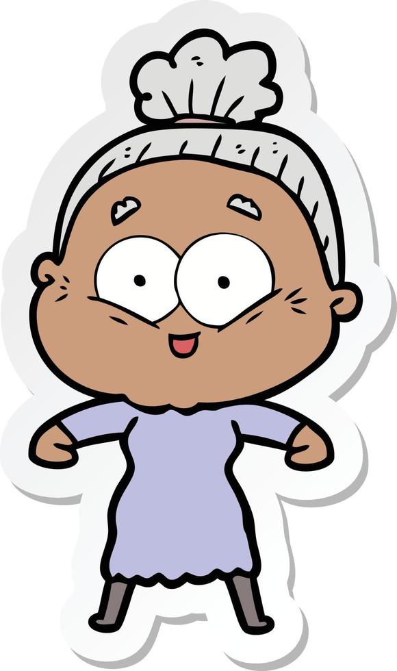 sticker of a cartoon happy old woman vector