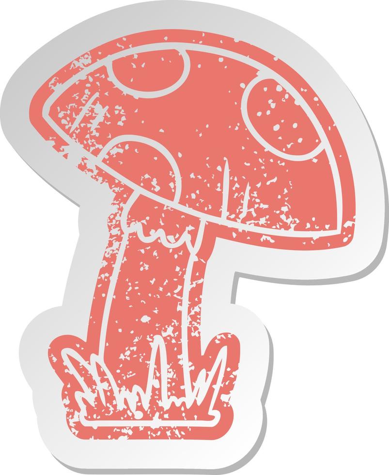 distressed old sticker of a toad stool vector