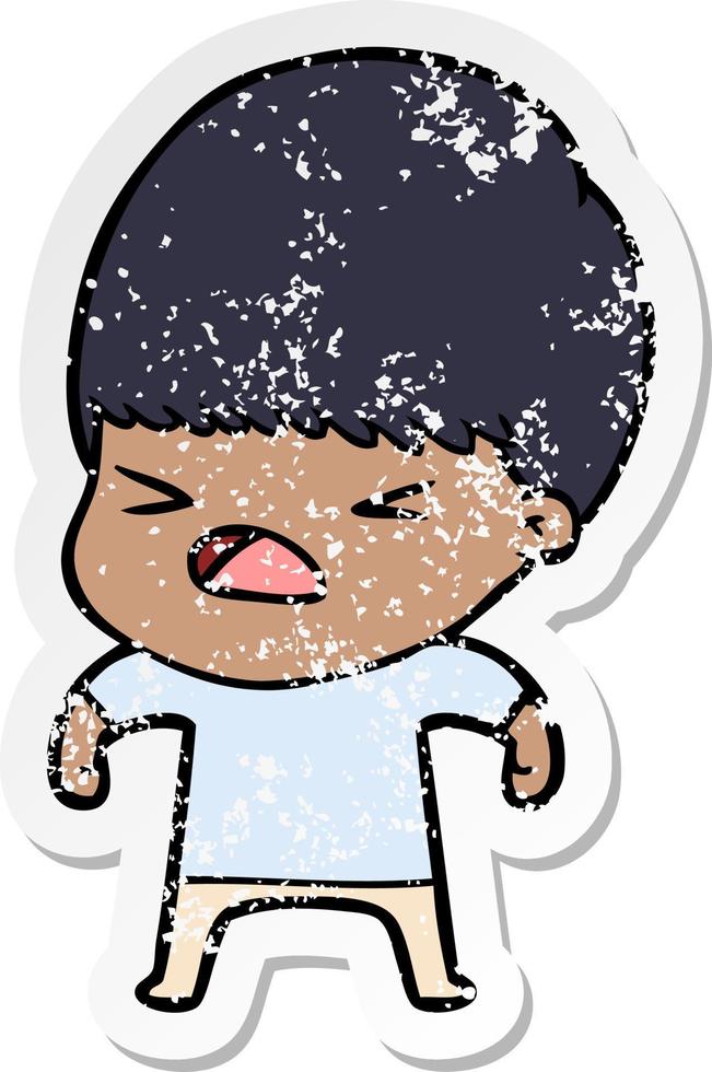 distressed sticker of a cartoon stressed man vector