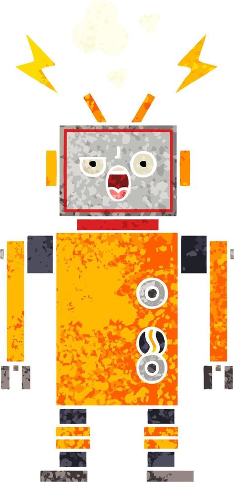 retro illustration style cartoon broken robot vector