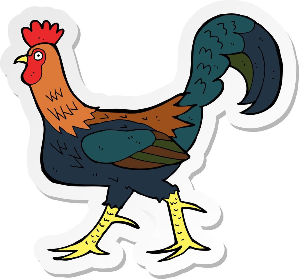 sticker of a cartoon cockerel vector