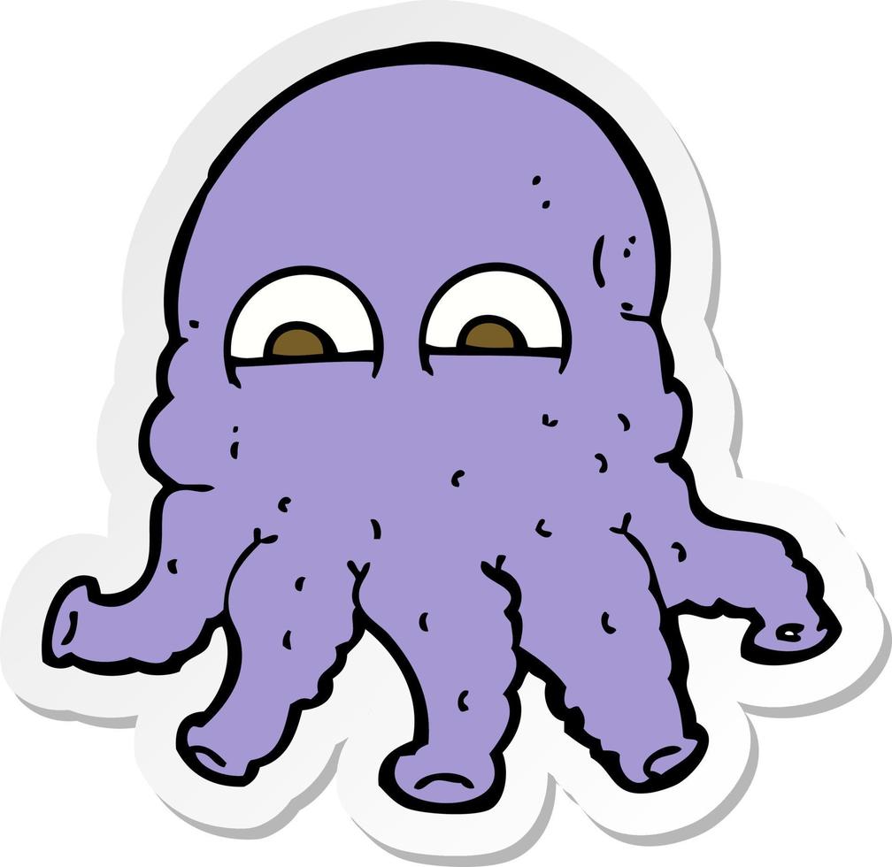 sticker of a cartoon alien squid face vector