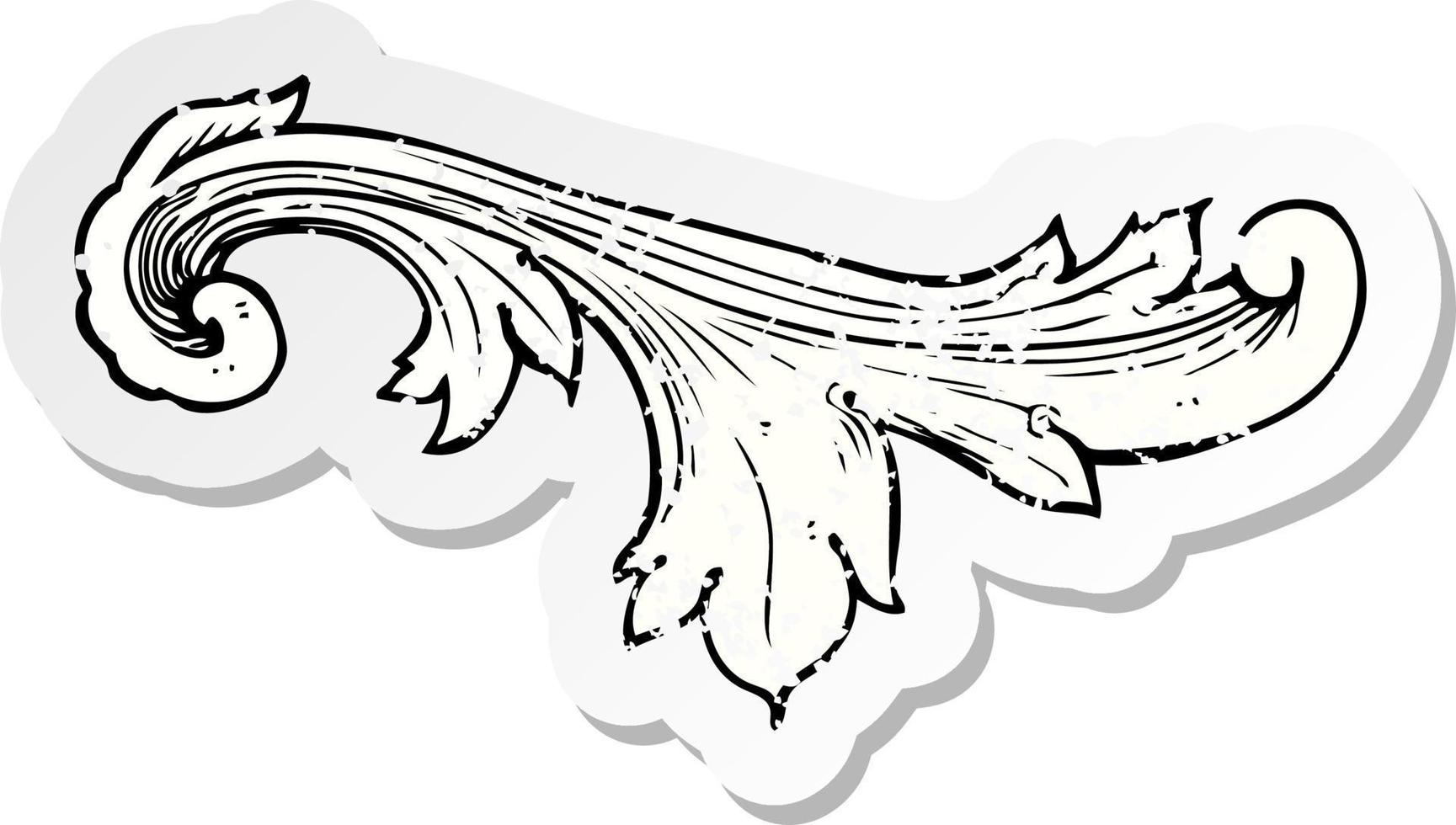 retro distressed sticker of a traditional hand drawn floral swirl vector
