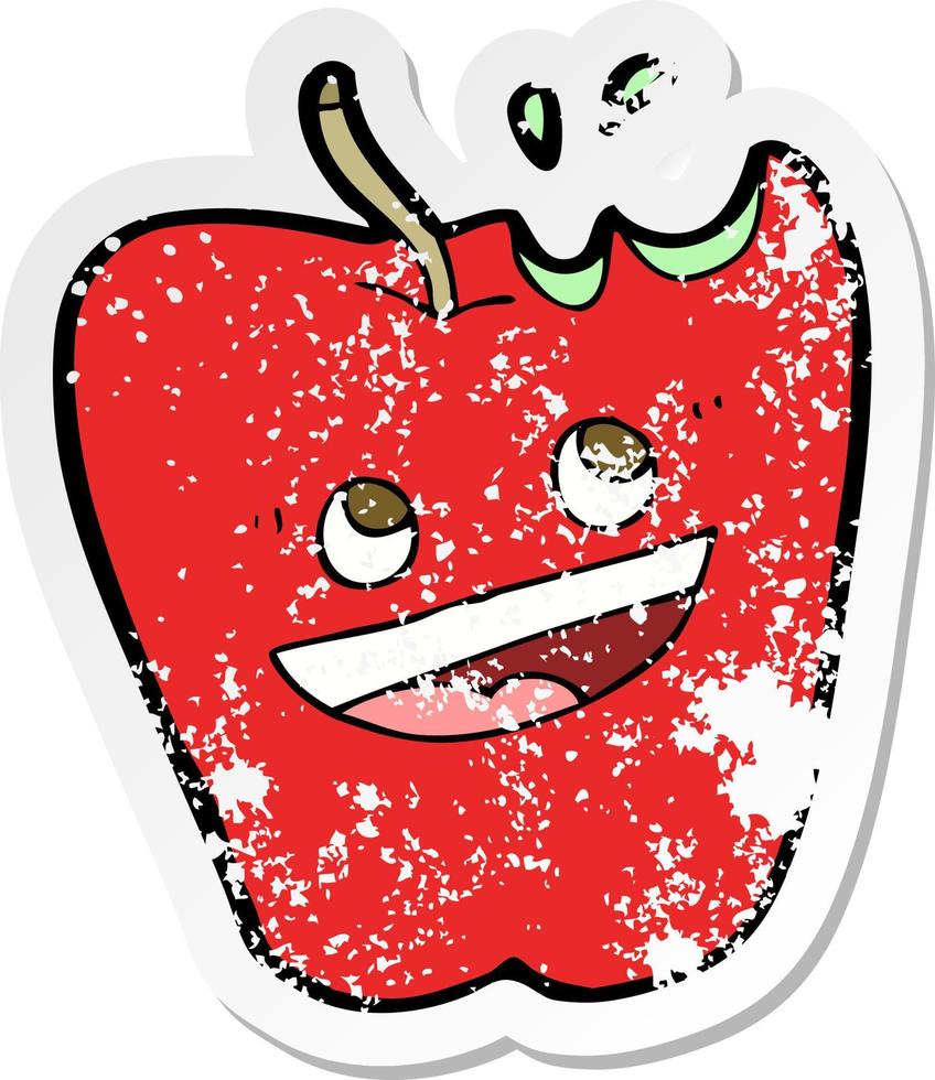 retro distressed sticker of a happy apple cartoon vector