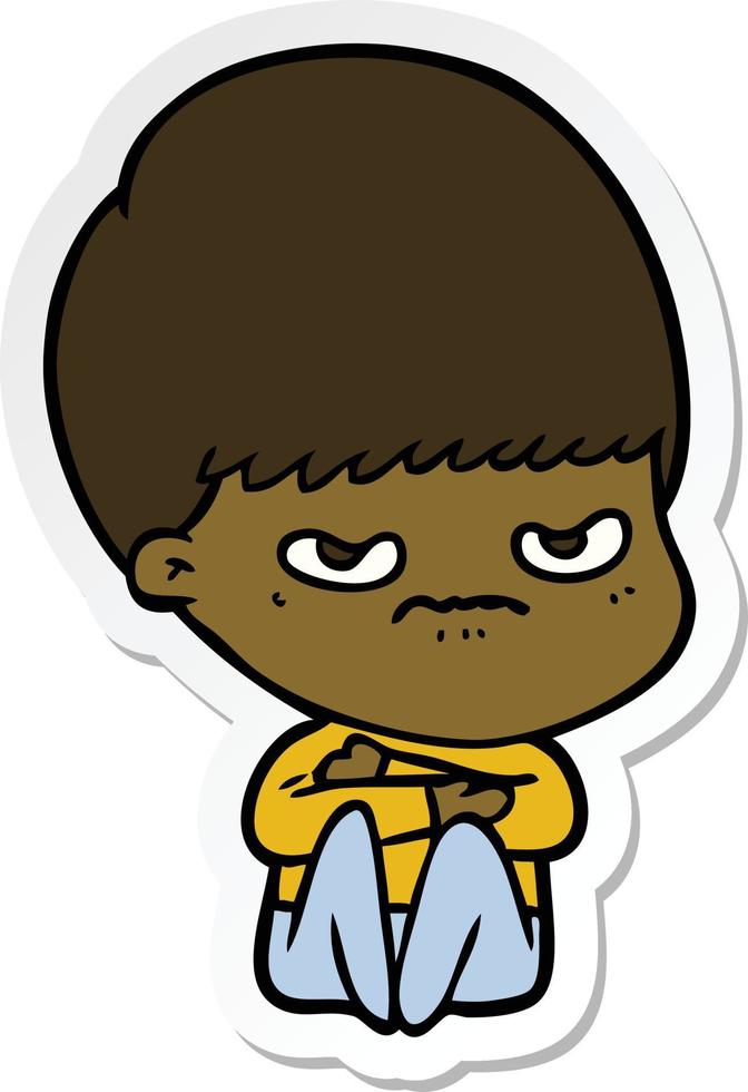 sticker of a cartoon angry boy sitting vector