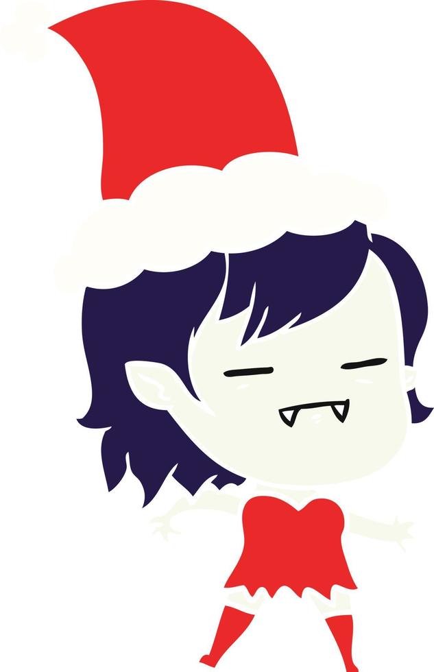 flat color illustration of a undead vampire girl wearing santa hat vector