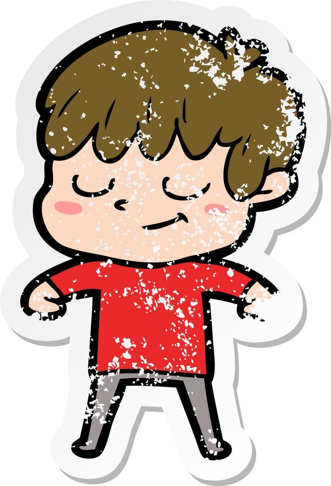 distressed sticker of a cartoon happy boy vector