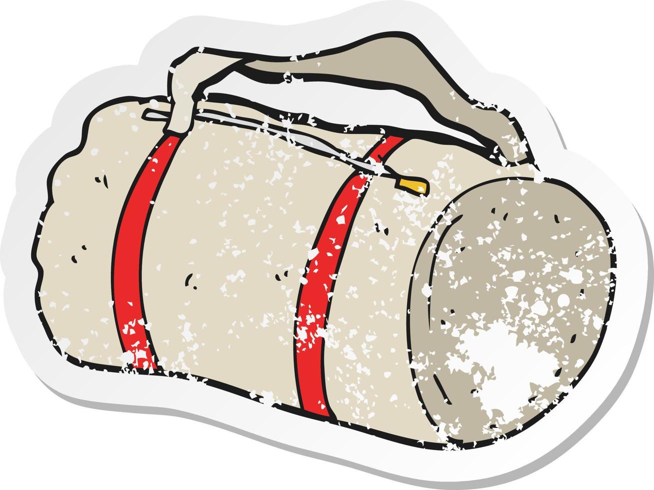 pegatina retro angustiada de una bolsa de deportes de dibujos animados vector
