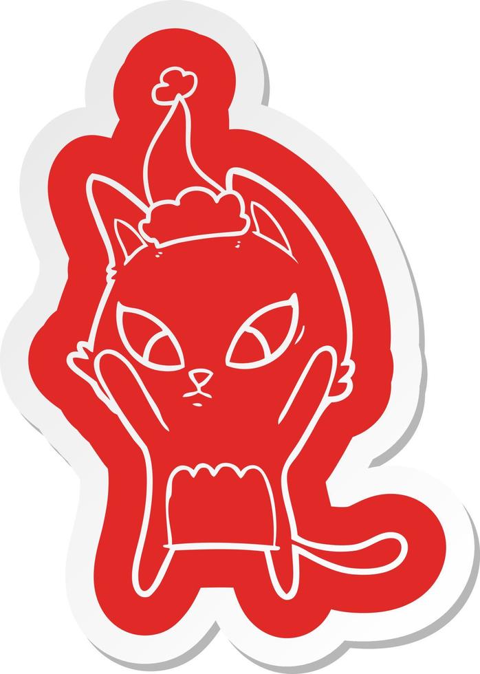 confused cartoon  sticker of a cat wearing santa hat vector
