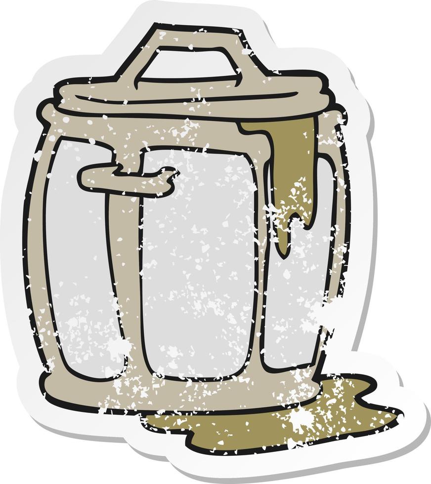 retro distressed sticker of a cartoon dirty garbage can vector