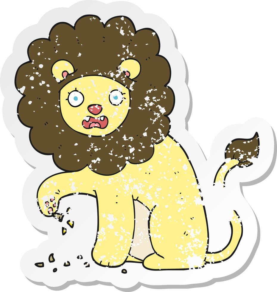 retro distressed sticker of a cartoon lion with thorn in foot vector