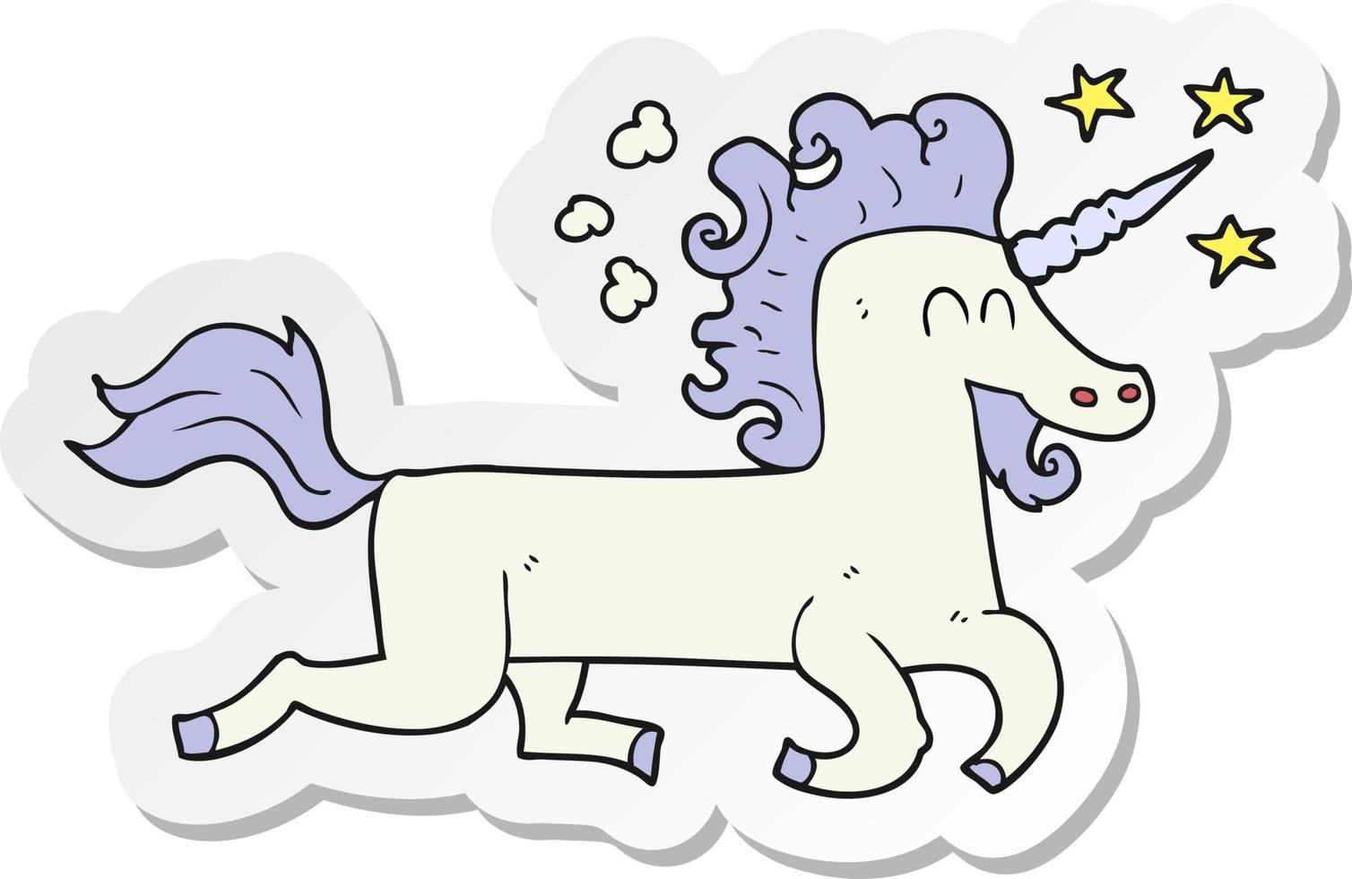 sticker of a cartoon unicorn vector