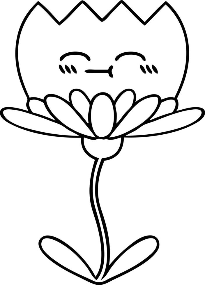 line drawing cartoon flower vector
