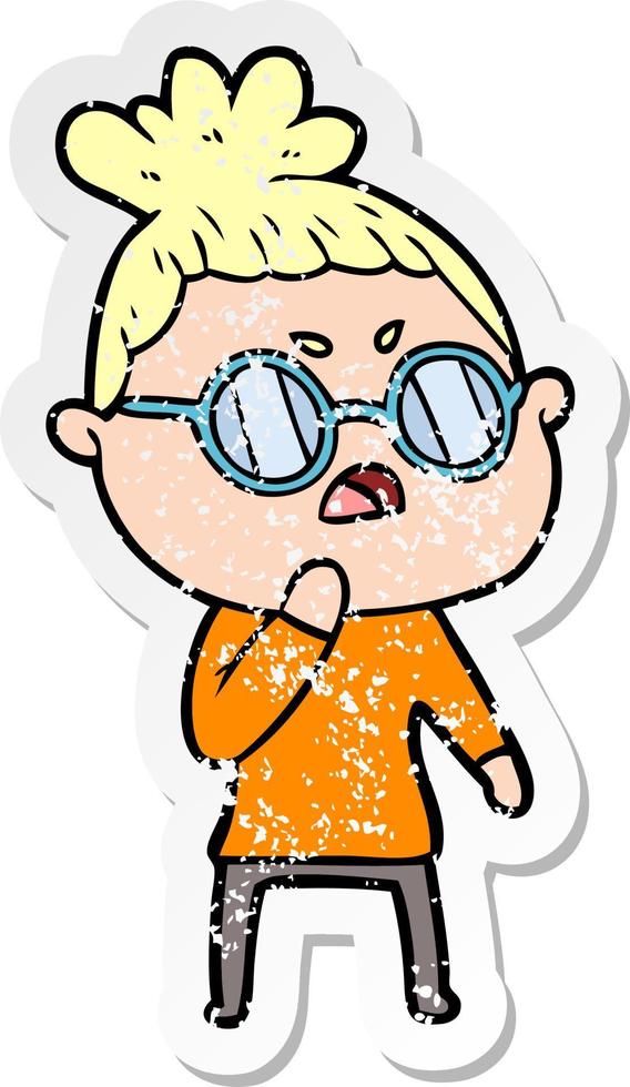 distressed sticker of a cartoon annoyed woman vector