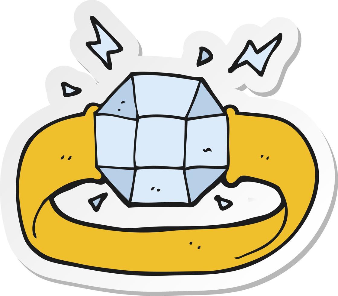 sticker of a cartoon ring with huge gem vector