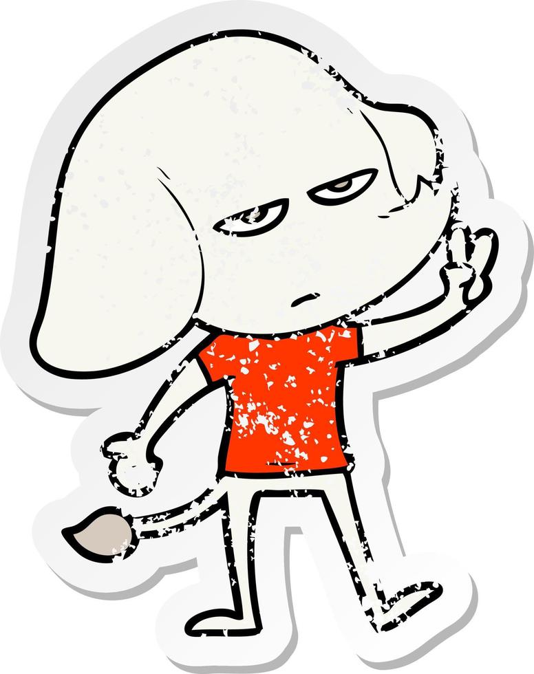 distressed sticker of a annoyed cartoon elephant vector