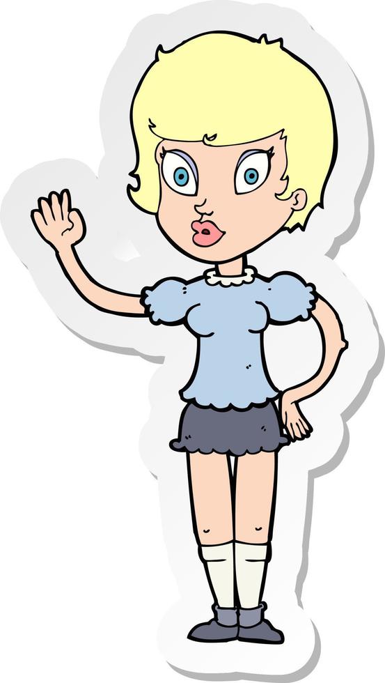 sticker of a cartoon pretty girl waving vector