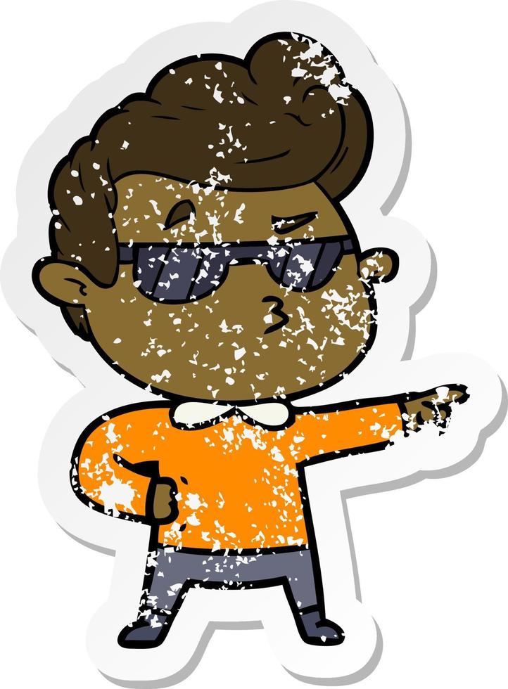 distressed sticker of a cartoon cool guy vector