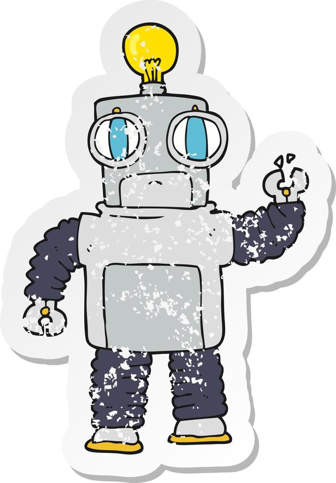 retro distressed sticker of a cartoon robot vector