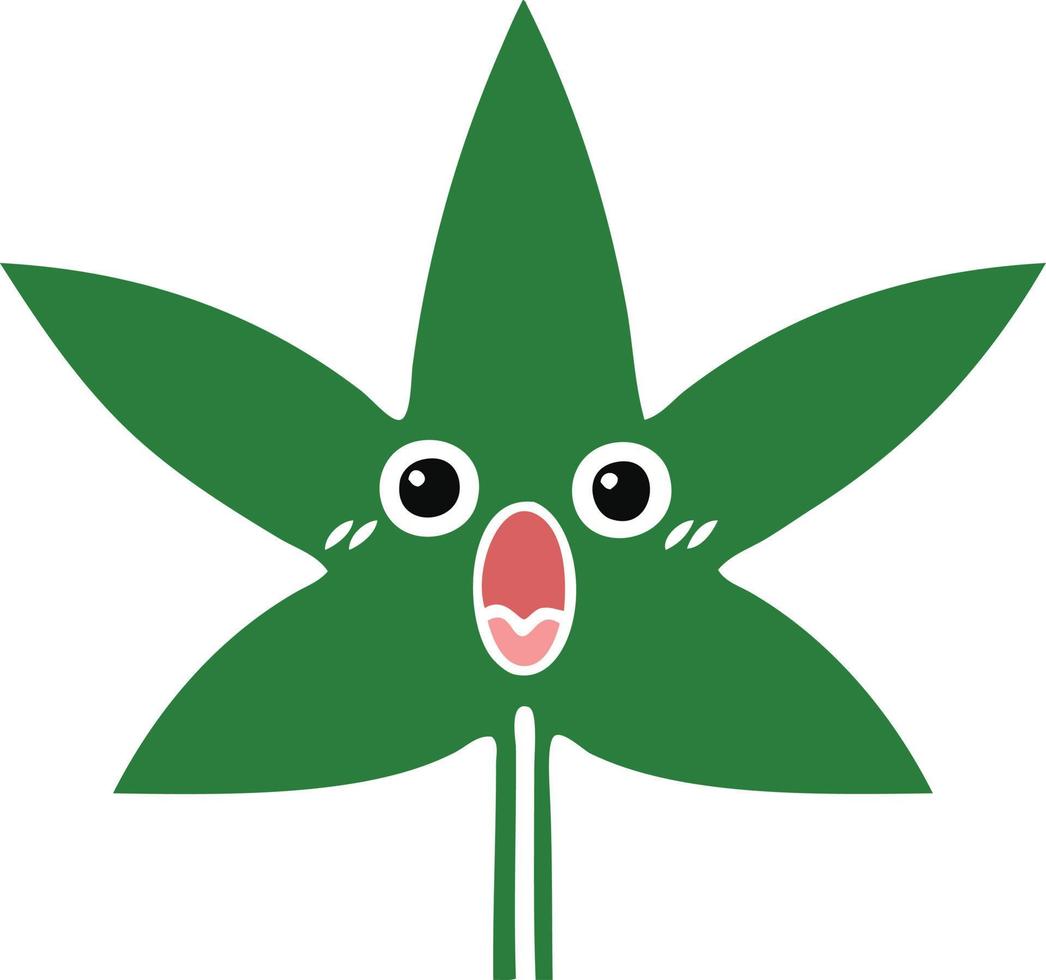 flat color retro cartoon marijuana leaf vector