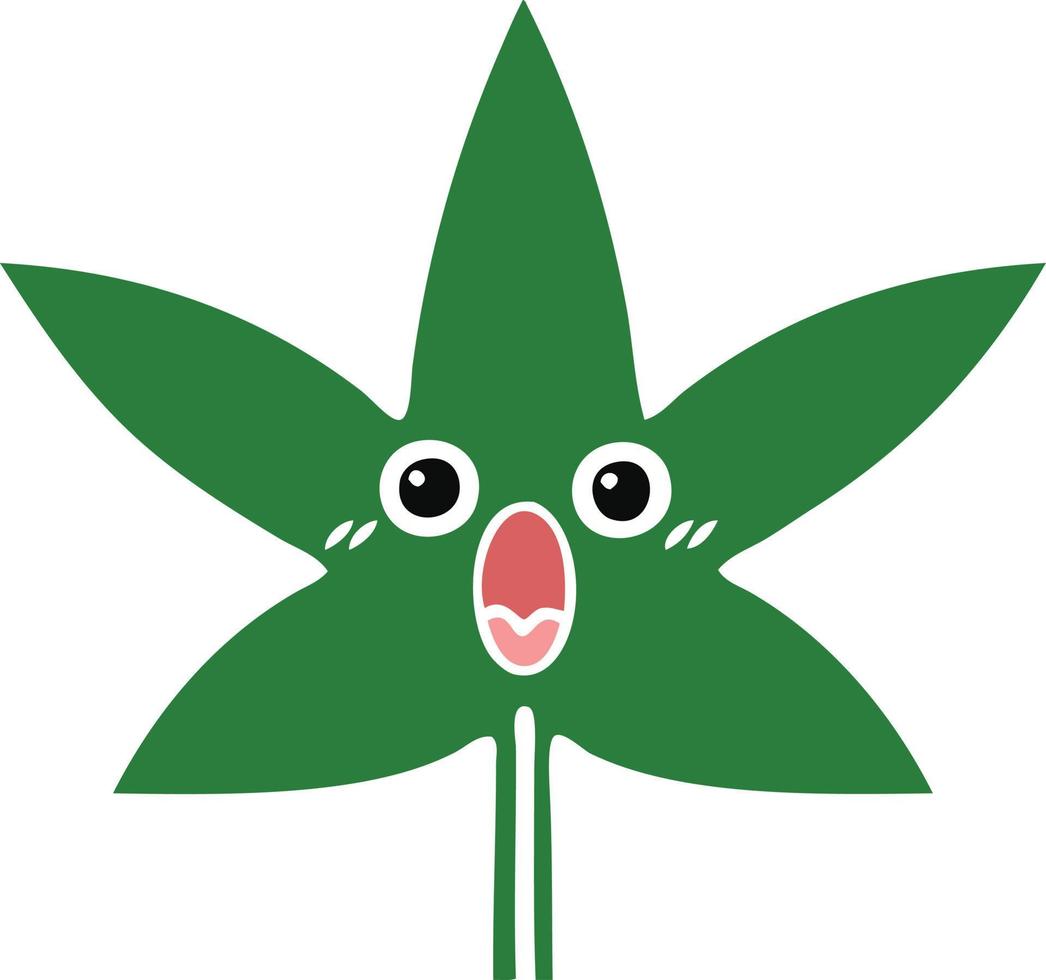 hoja de marihuana de dibujos animados retro de color plano vector