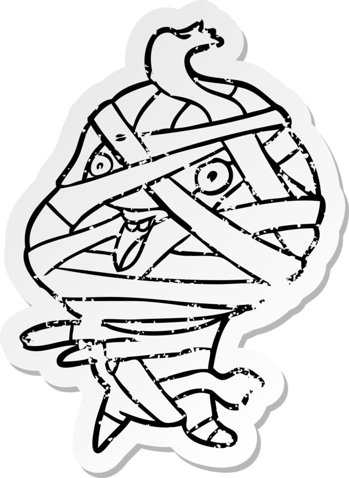 distressed sticker of a cartoon halloween mummy vector