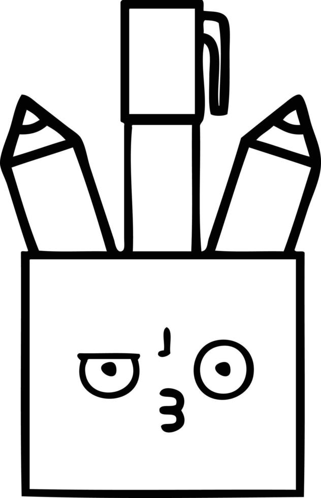 line drawing cartoon pencil pot vector