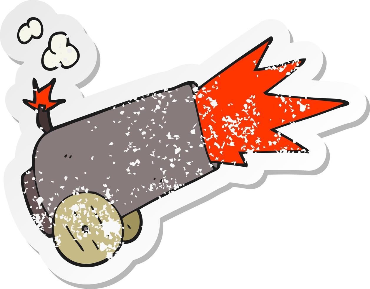 retro distressed sticker of a cartoon cannon firing vector