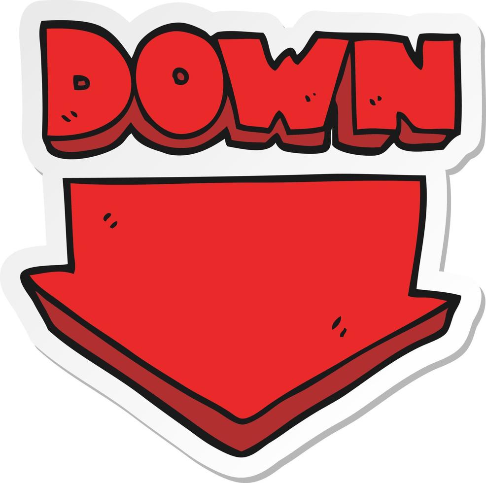 sticker of a cartoon down arrow symbol vector