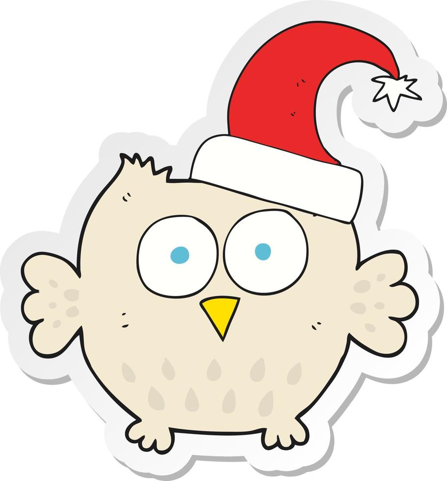 sticker of a cartoon little owl wearing christmas hat vector