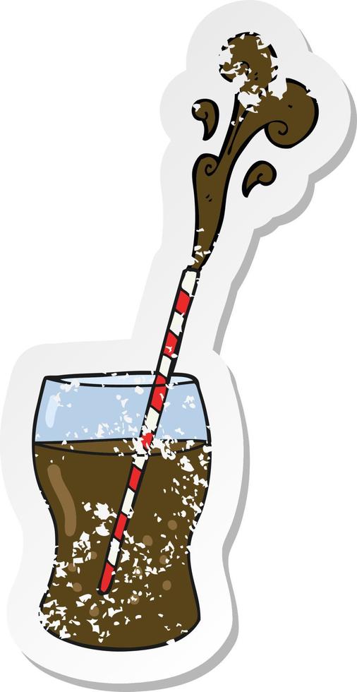 retro distressed sticker of a cartoon fizzy drink vector