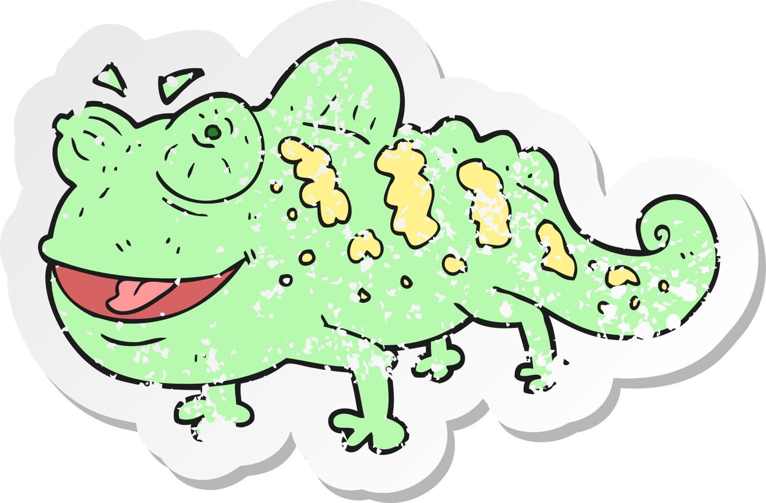 retro distressed sticker of a cartoon chameleon vector