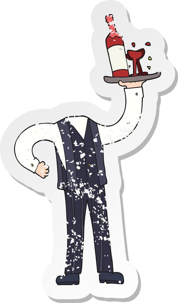 retro distressed sticker of a cartoon headless waiter vector