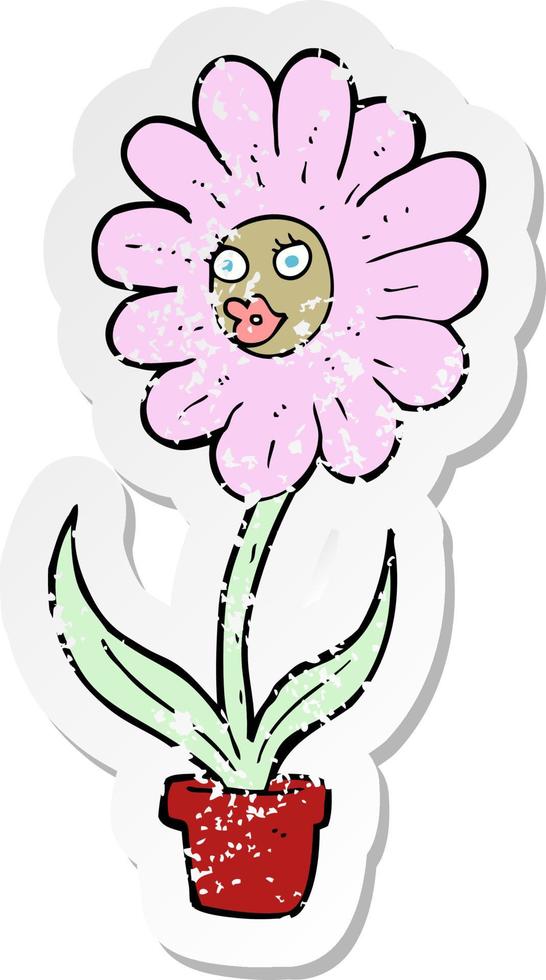 retro distressed sticker of a cartoon flower vector