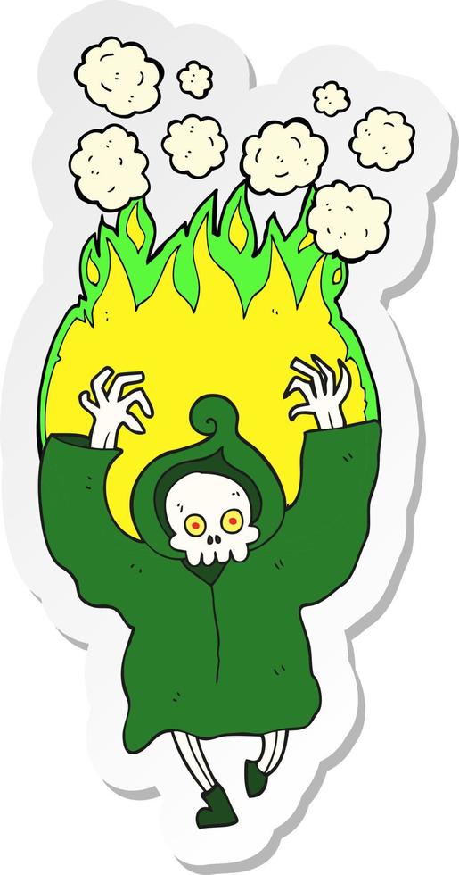 sticker of a cartoon dancing flaming death skeleton vector