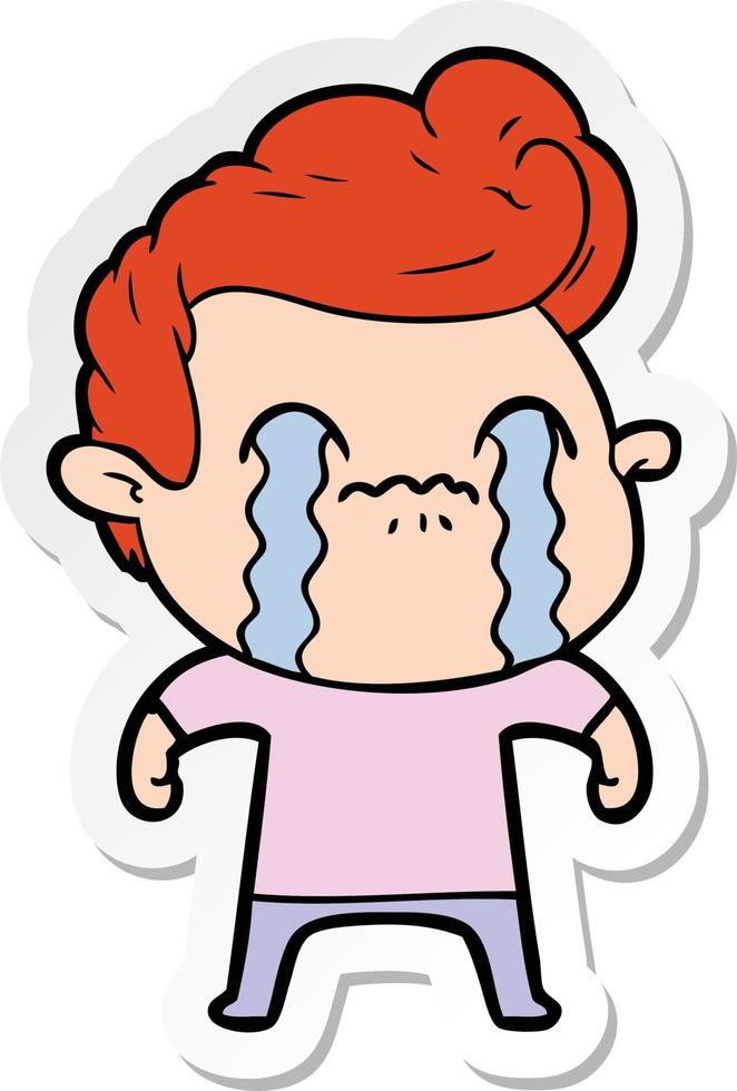 sticker of a cartoon man crying vector