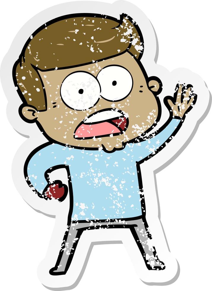 distressed sticker of a cartoon shocked man vector