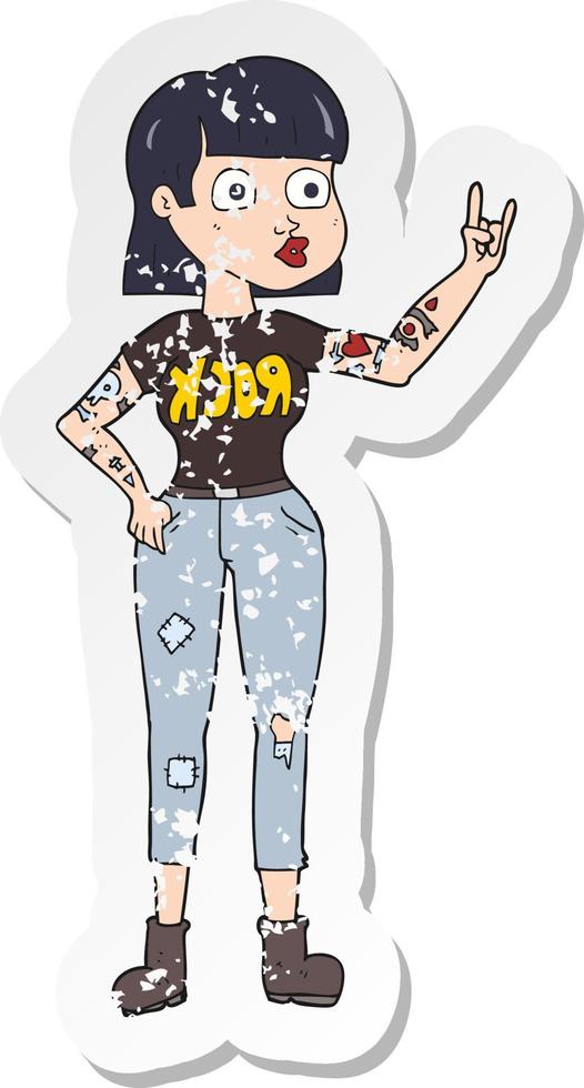 retro distressed sticker of a cartoon rock girl vector