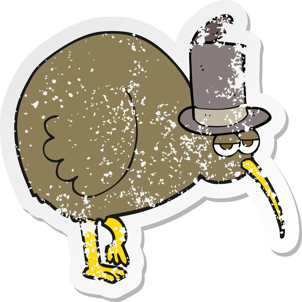 retro distressed sticker of a cartoon kiwi bird vector