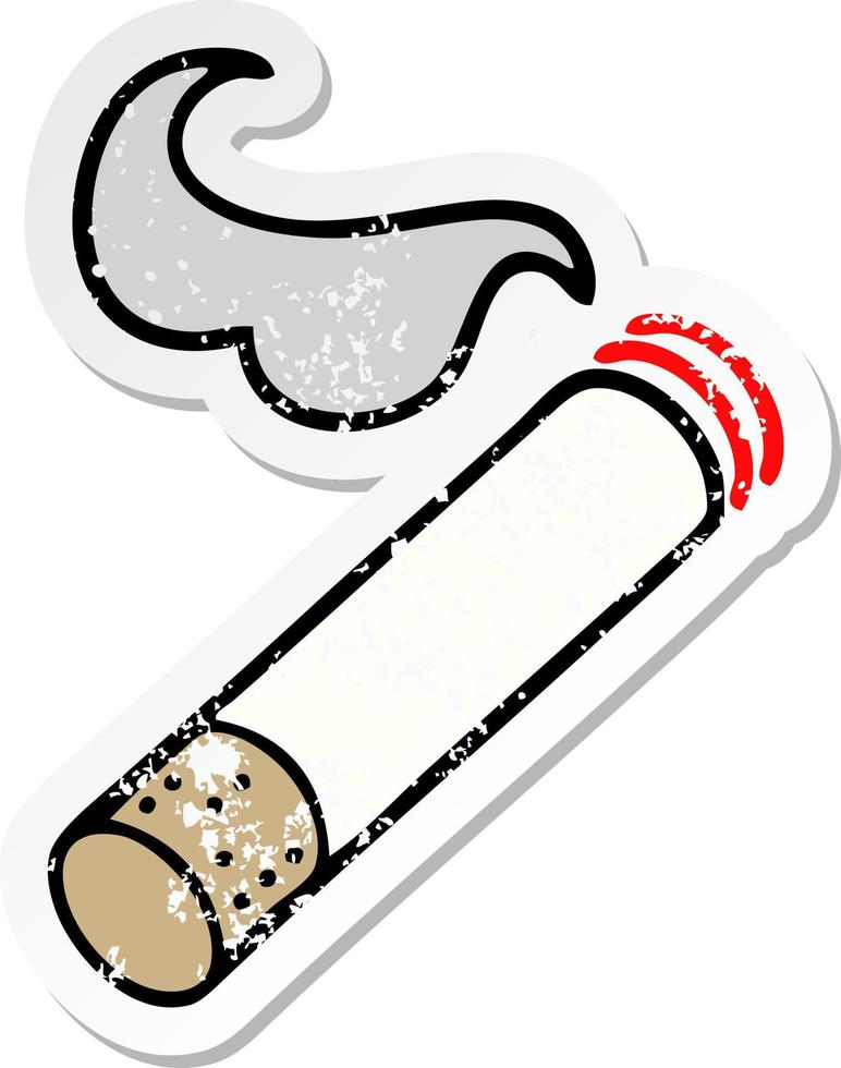 distressed sticker of a cute cartoon cigarette smoke vector