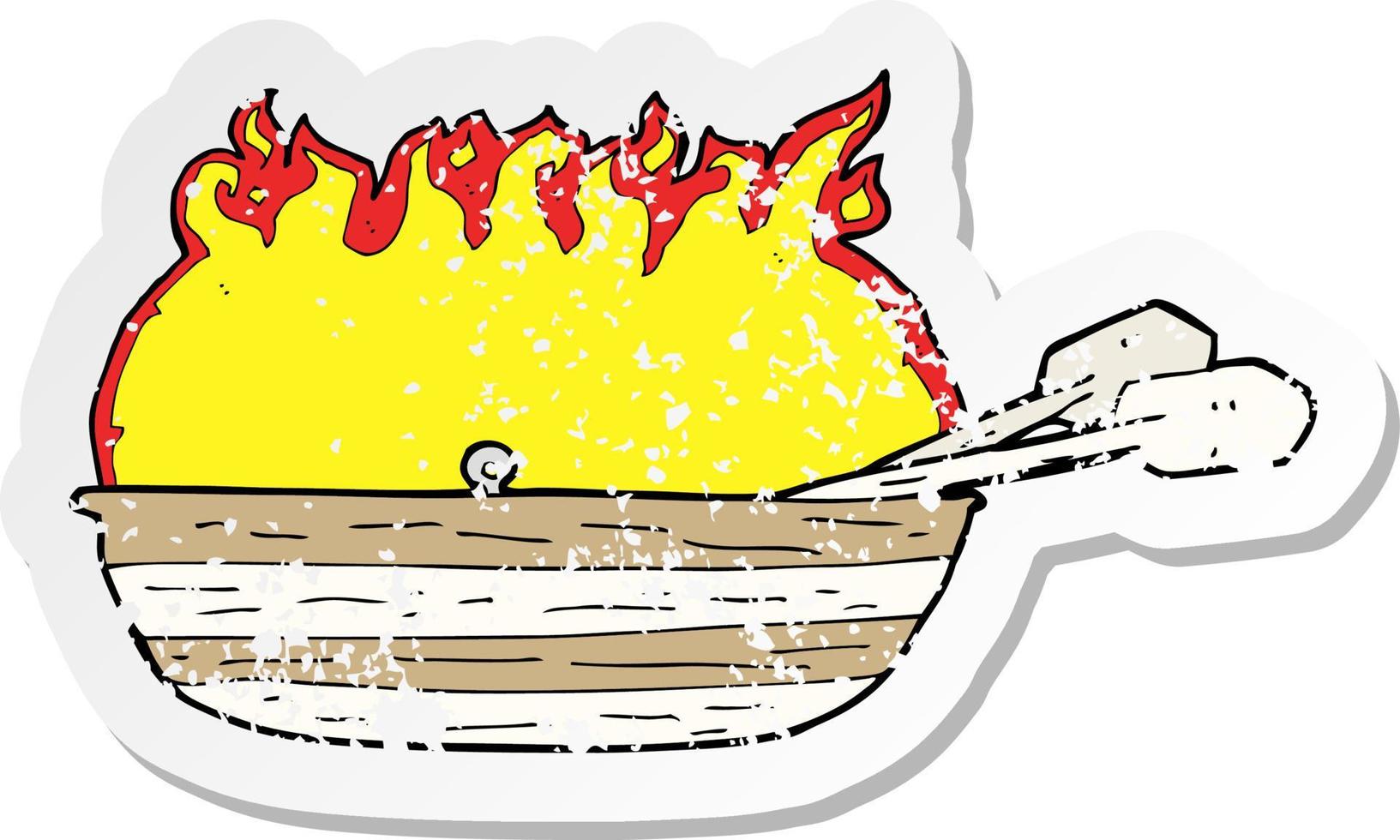 retro distressed sticker of a cartoon burning boat vector