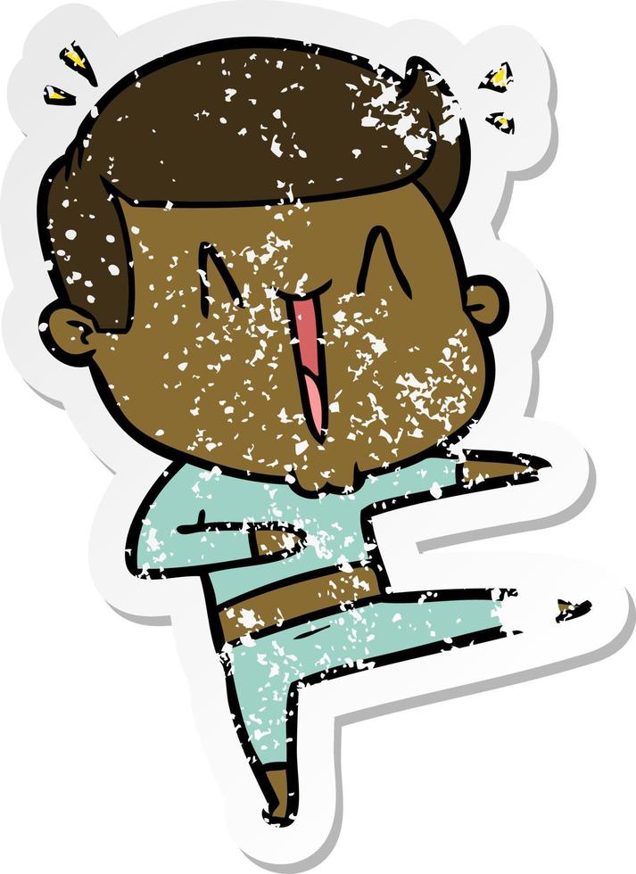 distressed sticker of a cartoon excited man vector