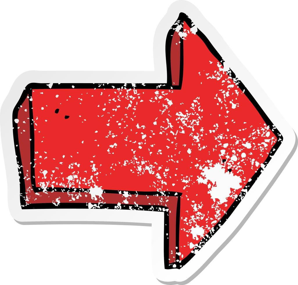 distressed sticker of a cartoon pointing arrow vector