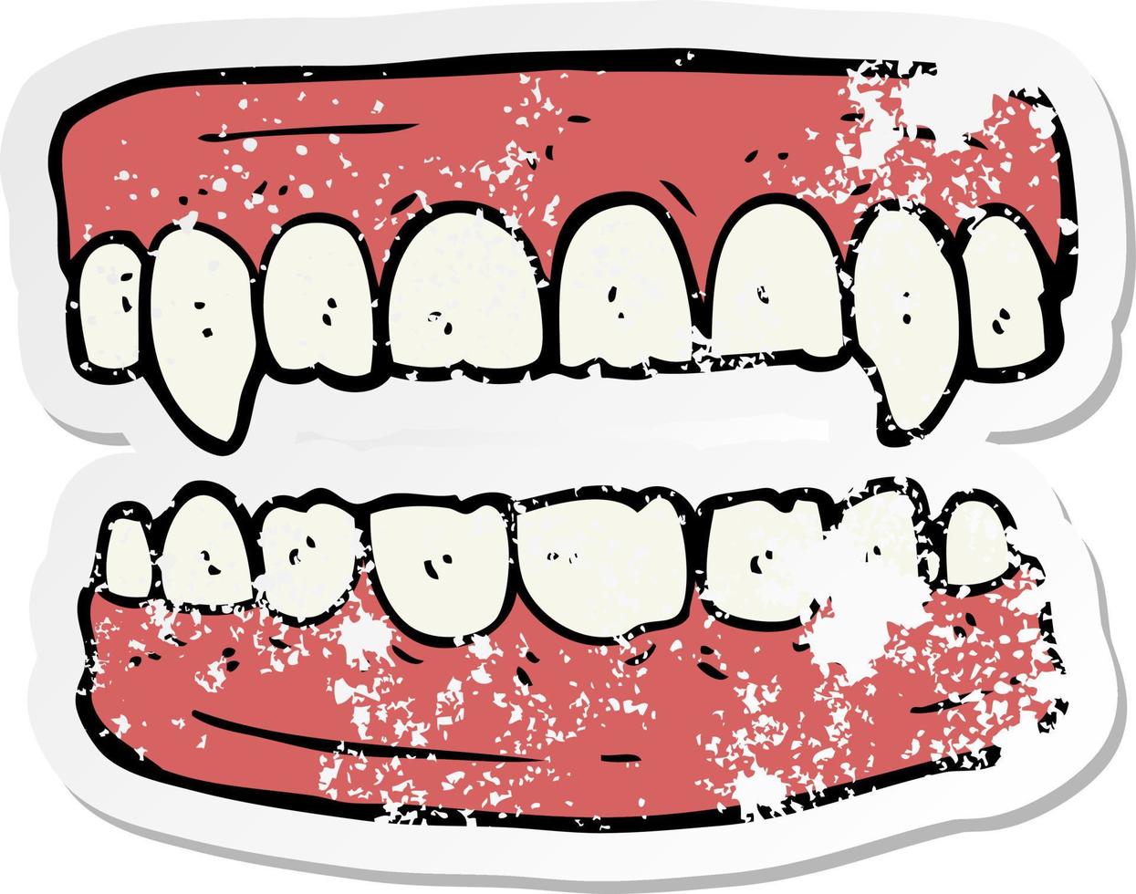 distressed sticker of a cartoon vampire teeth vector